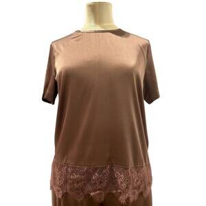 NEW MAX&MOI women's teola silk & lace shirt in cocoa